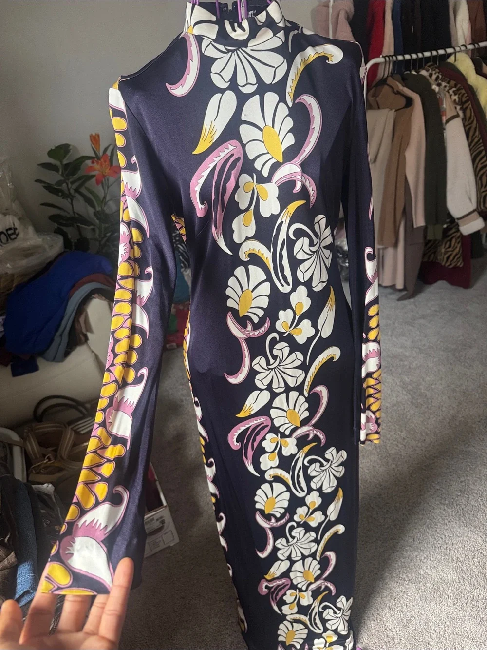 Tory Burch Printed Mockneck Jersey Dress Color:Pink Tropical Border size 6